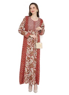 Buy UNIQUE THREAD EMBROIDERY WITH LONG PRINTED ARABIC KAFTAN JALABIYA DRESS in Saudi Arabia