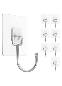 اشتري 8 Pcs  Large Adhesive Hooks, Waterproof and Rustproof Wall Hooks for Hanging Heavy Duty, Stainless Steel Towel and Coats Hooks to Use Inside Kitchen, Bathroom, Home and Office في السعودية