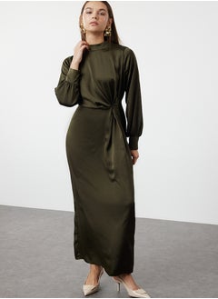 اشتري Dark Khaki Waist Gathered Satin Evening Dress TCTSS23DB00043 في مصر