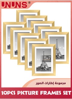 اشتري Picture Frame Set of 10, 5x7 Inch Picture Frames,Display Pictures 4x6 Inch With Mat Or 5x7 Inch Without Mat,Multi Photo Frames Collage For Wall Or Tabletop Display,Gold في الامارات