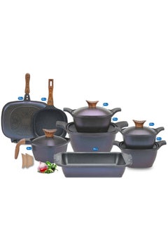 Buy Korean design granite set, 14 s, square, Neoklien (4 pot + casserole + double grill + frying pan + milkshake) - Neoklien - Ocean in Egypt