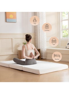 Buy Comfy White Semi Medicated Folding Portable Knitted Cotton Mattress 180x90x10Cm in UAE