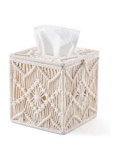 اشتري Boho Chic Square Tissue Box Cover with Macrame Bead Buckle - Decorative Paper Tissue Holder for Home Décor. في الامارات