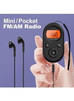 Buy Portable Mini Pocket Radio with Backlight FM/AM Black [English Instructions]] in UAE