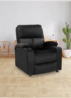 Buy Cinematic Velvet Upholstered Classic Recliner Chair With Bed Mode - Black - 90x95x80cm in Saudi Arabia