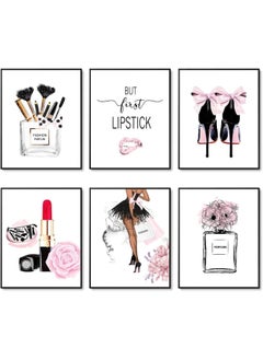 Buy Fashion Wall Art Prints Set of 6 Pink Room Decor Pictures Wall Decor Canvas Art Posters Perfume Lipstick Makeup Wall Decor Artwork Girls Room Pictures for Bedroom 8 x10 UNFRAMED in UAE