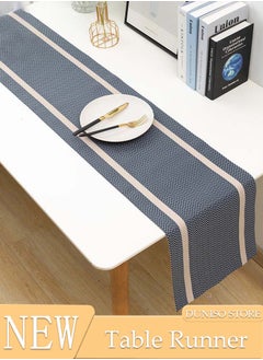 Buy Table Runner, Blue Table Runner Woven with Golden Threads, 30x180 CM Heat Resistant Table Runner Wipeable Waterproof Dining Table Runner for Kitchen, Coffee Table, Home Decor in UAE