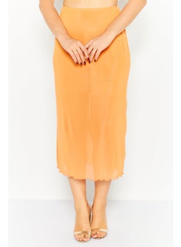 Buy Women Plain Basic Midi Skirt, Orange in UAE