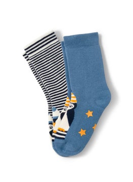 Buy Toddlers Boy 2 Pairs Graphic Socks, Blue/White Combo in UAE