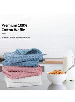 Buy Waffle Weave Dish Towels Set of 6  Kitchen Drying Towels Dish Cloths for Washing Dishes Kitchen Towels 12x12 Inches in Saudi Arabia