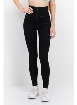 Buy Women Slim Fit Solid Stretchable Denim Jeans, Black in UAE