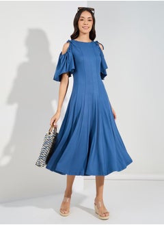 Buy Cold Shoulder Sleeves Flared Midi Dress in Saudi Arabia