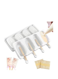 Buy Ice Lolly Moulds, BPA Free Silicone Popsicles Moulds of 2 Packs, Ice Cream Ice Cube Tray Popsicle Reusable Food Grade Silicone DIY Moulds Oval with 50 Pieces Natural Wood Craft Sticks (White) in Saudi Arabia