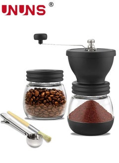 اشتري Manual Coffee Grinder with Ceramic Burrs,Hand Coffee Mill with Two Glass Jars(11oz Each), Cleaning Brush and Coffee Scoop French Press, Pour Over, Drip Coffee في السعودية