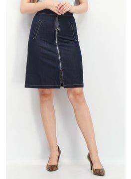 اشتري Women Solid Denim Mini Skirt, Navy Blue في الامارات