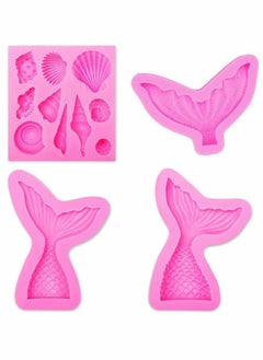 اشتري Silicone Fondant Cake Moulds, Non-Stick BPA Free Chocolate, Jelly, Candy Mold, Cupcake DIY Baking Decoration Tool, Mermaid Tails and Sea Shells, Set of 4 في الامارات