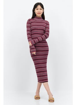 اشتري Women Stripe Midi Dress, Red/Pink في الامارات