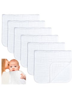 Buy Muslin Burp Cloths 6 Pack Large Cotton Hand Washcloths 6 Layers Extra Absorbent and Soft by Comfy Cubs (White, Pack of 6) in UAE