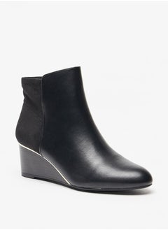 Buy Women's Solid Ankle Boots with Wedge Heel and Zip Closure in Saudi Arabia