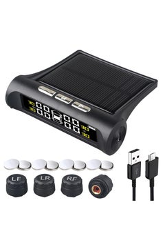 اشتري Tire Pressure Monitoring System TPMS for Trucks, RVs, Trailers, and Cars, 4 Sensors, 6 Alarm Modes, Solar and USB Charging, Large Display, Extended Battery Life في السعودية