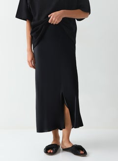 Buy Women's Viscose Satin midi skirt Slim Fit Pull On Closure Black in UAE