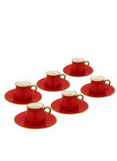 Buy Modern Turkish coffee set red and golden in Saudi Arabia