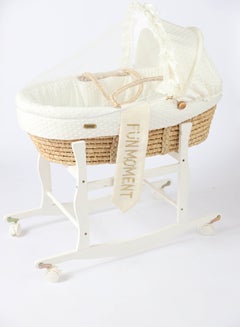 Buy Moses Basket Cot With Wheels Stand (off white) in Saudi Arabia