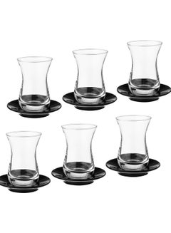 Buy A Tea Set Consisting Of 6 Glass Tea Cups + 6 Glass Spoons + 6 Porcelain Saucers in Saudi Arabia