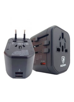 Buy Universal travel charger with 2 USB and PD ports  black color in Saudi Arabia