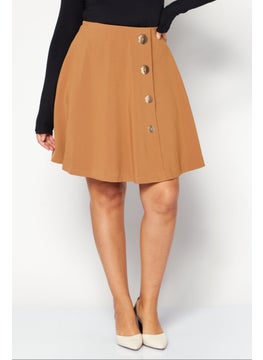 Buy Women Solid Basic Midi Skirt, Tan in UAE