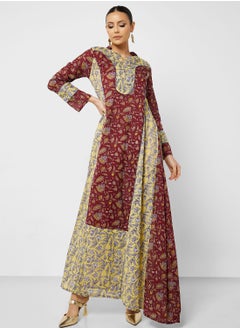 Buy Printed V-Neck Jalabiya in UAE