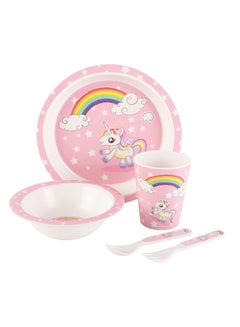 Buy Voidrop-Melamine baby set-baby dinnerware-Children's Dinnerware Set Includes Plate, Bowl, Glaas, Spoon and Fork, Non-BPA, Made of Durable Material and Perfect for Kids set of 5 (UNICORN) in UAE