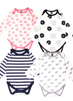 Buy Kidbea Organic cotton baby Pack of 4 onesies Unisex | Donut, Elephant, Heart & Strips - Blue in UAE