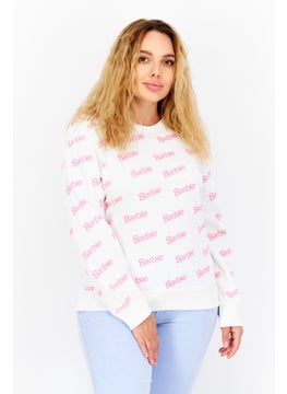 اشتري Women Crew Neck Long Sleeve Brand Logo Sweatshirt, White/Pink في السعودية