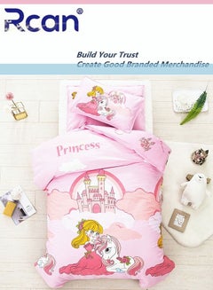 اشتري Rcan 3 Piece Set Children's Cute Cartoon Kindergarten Nap Print Pattern Design Duvet Cover Bedding Set Cotton For Boys Girls Pink 120x150cm في السعودية