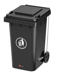Buy Hi-Care Plastic Garbage Bin 240 Litre with wheel and pedal - Heavy Duty Kitchen Dust Bin Outdoor Recycle Trash Can Large Industrial Waste bin Trash bin (Black) in UAE