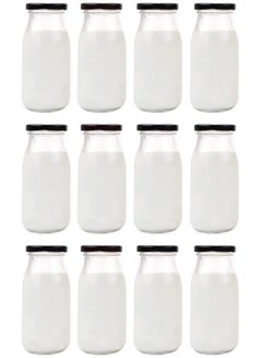 Buy 12pcs 7oz Glass Juice Bottles, Reusable Glass Milk Bottles with Lids, Clear Containers for Juicing, Smoothies, Drinking and Other in UAE
