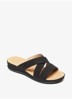 Buy Solid Slip On Cross Strap Slide Sandals Black in Saudi Arabia