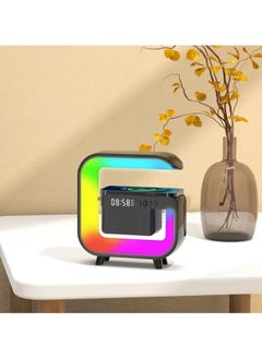 اشتري Wireless Charging Speaker Alarm Clock with Colorful Atmosphere Light - G Shape Bluetooth Compatible Multi-Functional Desk Lamp Speaker - Black في السعودية