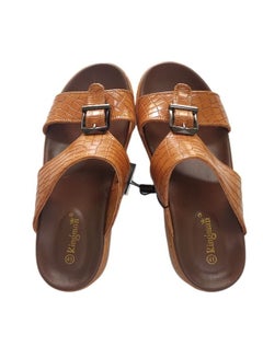 Buy Buckle Detail Leather Sandals Brown in Saudi Arabia