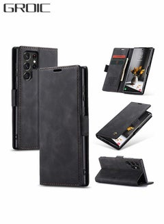 اشتري For Samsung Galaxy S22 Ultra Case, Luxury Leather Wallet Cover, Leather Wallet Case Classic Design with Card Slot and Magnetic Flip Flip Folding Case في الامارات