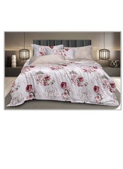 Buy Comforters 6pcs Vintage Quilted Bedding Set, Includes 1 fixed Quilt, 1 Fitted Sheet, And 4 Pillowcases,  Floral Design in UAE