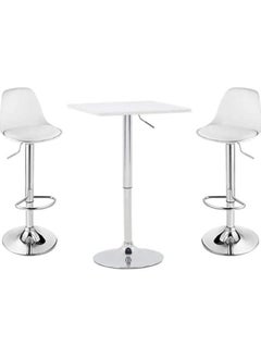 Buy AWF AL WADI FURNITURE 3-Piece Adjustable Round MDF Wood BarTable Set 2 Plastic BarStools for Pub Counter Kitchen Home PU Leather BarChair Seats with Footrest 360°Swivel Perfect for Small Space,White in UAE