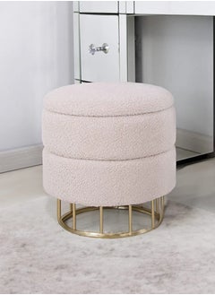 Buy Vanity Living Round Beige Storage Stool for Living Room Furniture, Modern Luxury Boucle Fabric Dressing Stool Home Decor Ottoman With Gold Metal Legs (Beige) in UAE