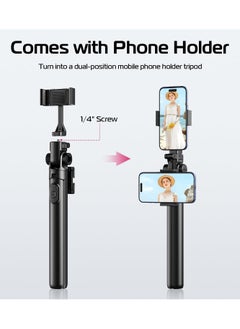 Buy MT-70 Extendable Phone Tripod, 63" Selfie Stick Phone Vlog Tripod Stand with 2 Phone Clip, 360° Rotate Dual Camera Tripod for iPhone Sony Canon GoPro, Lightweight for Travel in UAE