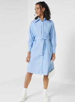 اشتري Pinstripe Midi Shirt Dress في الامارات