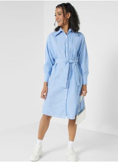 اشتري Pinstripe Midi Shirt Dress في الامارات