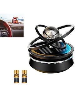 Buy Solar car aroma diffuser, aluminum alloy double-ring suspension crystal ball, car aromatherapy ornaments, car interior decoration accessories (black, free 2 bottles of aromatherapy essential oils) in Saudi Arabia
