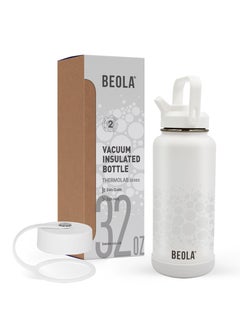 اشتري Insulated Thermos Water Bottle with Straw Lid and Wide Mouth - 950ml, Classic white في الامارات