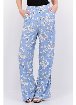 اشتري Women Floral  Print Palazzo Pants, White/Light Blue في الامارات